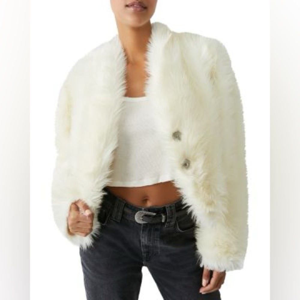 Free People All Night Ivory Faux Fur Coat